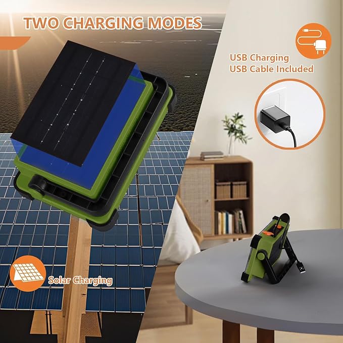 YXQUA 120W Solar Rechargeable Work Light, 144 LED Portable Flood Light with Stand, IP66 Waterproof 4 Modes LED Job Site Lighting Flashlights for Mechanic Camping Fishing Car Repair(Green 1 Pack)