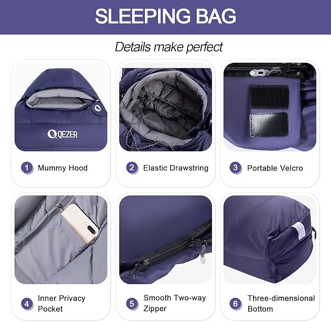 Down Sleeping Bag for Adults, 0°F 10°F 15°F 20°F 600 Fill Power Mummy Lightweight Compact Cold and Warm Weather Backpacking Sleeping Bag for Camping Hiking Outdoor All Seasons