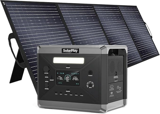 SolarPlay Portable Power Station 2400W (Peak 4800W), 2106Wh Solar Generator with 200W Solar Panel 1.5Hrs Fast Charging LiFePO4 Battery,4 AC Outlets Emergency Power Station for Outdoor Battery Backup
