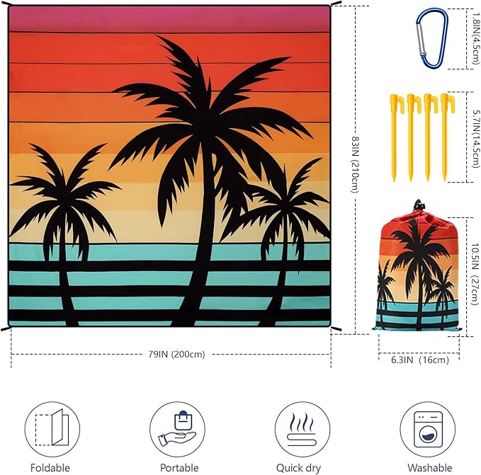 AISPARKY Beach Blanket Waterproof Sandproof Extra Large, Oversized Beach Mat, Quick Drying&Compact&Lightweight, Picnic Blankets Vacation Essentials for Outdoor Beach Camping (79" X 83" (4 Person))