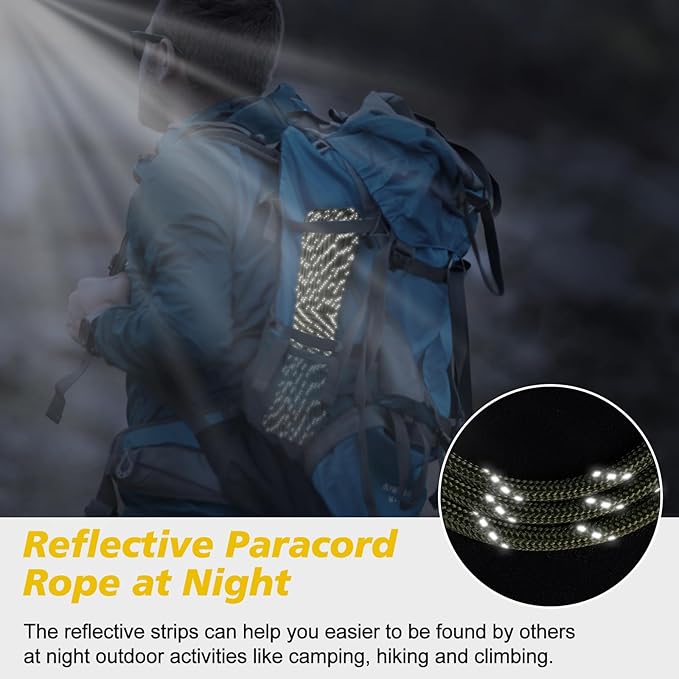X XBEN Paracord Reflective 1000lb, 50/100/200/500/1000ft 4mm, 13 Strand Parachute Spool Cord, Heavy Duty Paracord Rope for Camping, Fishing, Hiking, Hunting, DIY Crafts, Red