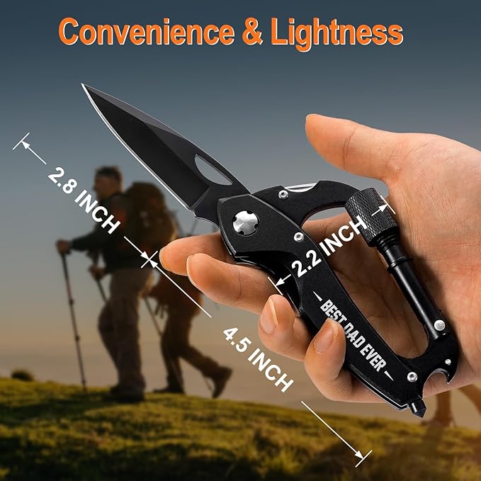 Birthday Gifts for Men Dad Him Husband, Multitool Carabiner With "Best Dad Ever", Fathers Day Dad Gifts from Daughter Son, Cool Gadgets for Men, Tactical Survival Gear for Camping And Hiking
