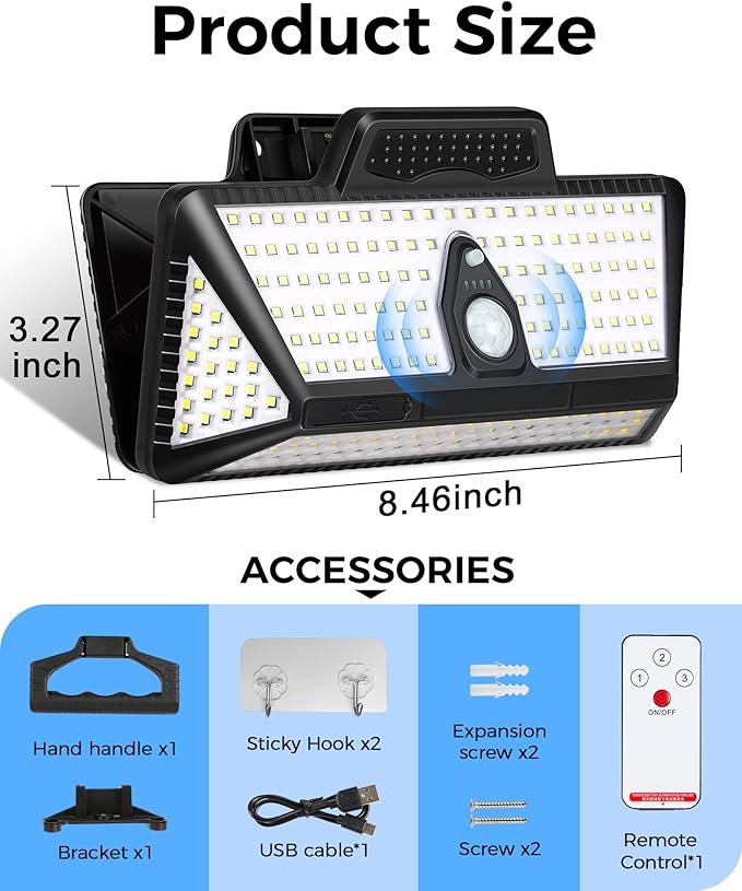 208LED High Bright Solar RV Lights Exterior, Clip on Solar RV Porch Light, 6000 mAh Camper Lights for Outside with Remote Control, Camping Light Outdoor Waterproof Motion Sensor for Camper Awning