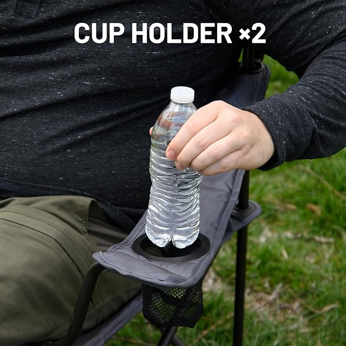 TIMBER RIDGE 2 Person Folding Loveseat Comfortable Double Foldable Camping Chair Folding Lawn chairs for Outside, Grey