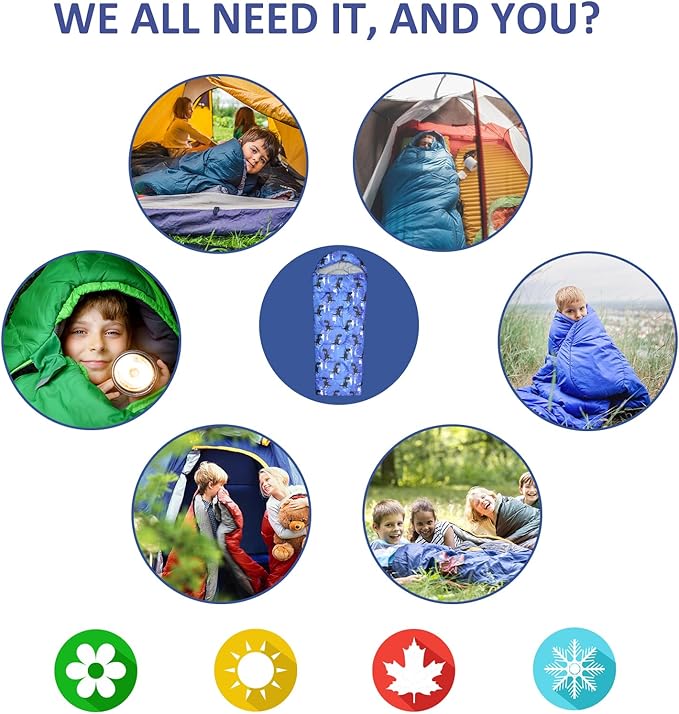 Kids Sleeping Bags - Camping Sleeping Bags with Carry Bag - Compact Sleeping Bag for Hiking, Backpacking 3 Season Warm & Cool Weather, Lightweight Waterproof Outdoor Travel for Boys Girls
