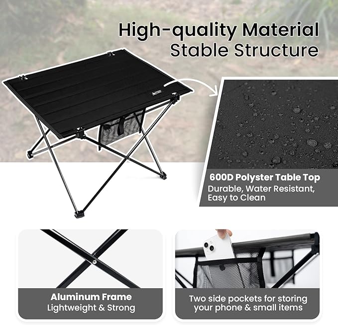 ONETIGRIS Foldable Camping Table, Lightweight Portable Table Sturdy & Quick Setup, Holds Up to 66 lbs, Perfect for Camping, Hiking, Backpacking, Picnic, Beach, Travel