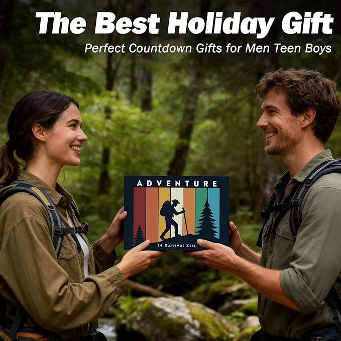 Survival Kit Advent Calendar 2025 for Men - 24 Days Christmas Countdown Calendar Emergency Survival Gears - Adventure Gift Box for Adult Teen - Xmas Holiday Surprise Gifts for Outdoor Enthusiasts