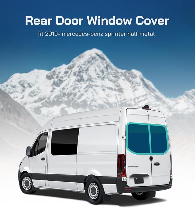 Rear Door Window Covers(Pair) for Mercedes-Benz Sprinter 2019-2026 (Full Plastic Frame), Magnetic Insulated Blackout Sunshade, XPE Foam Core, AllSeasonGuard
