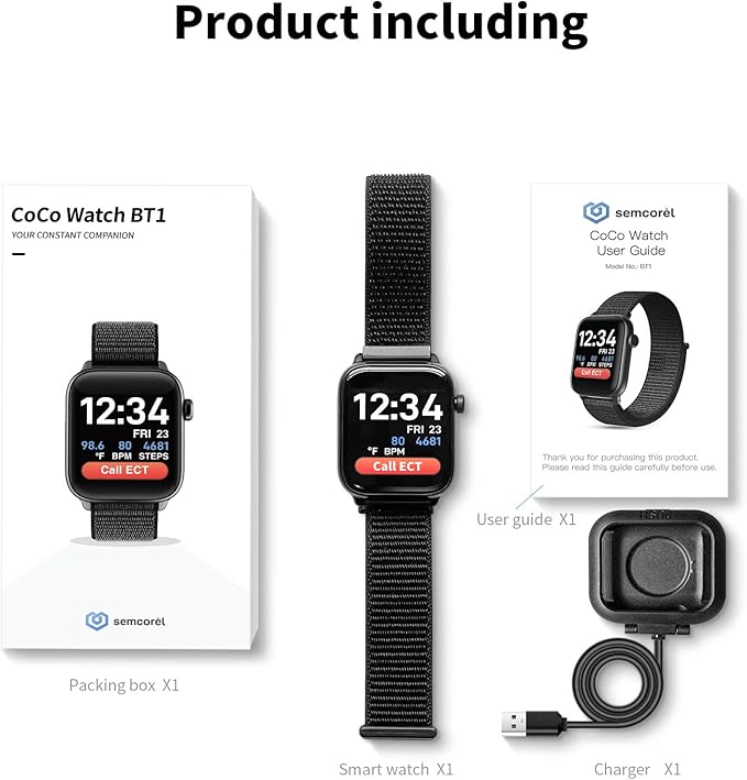 COCO Bluetooth Comfortable Health Monitoring Smartwatch for Seniors – Heart Rate, Body Temperature, Blood Oxygen, Activity Tracking, Medication Reminder, SOS Emergency PERS, Gift
