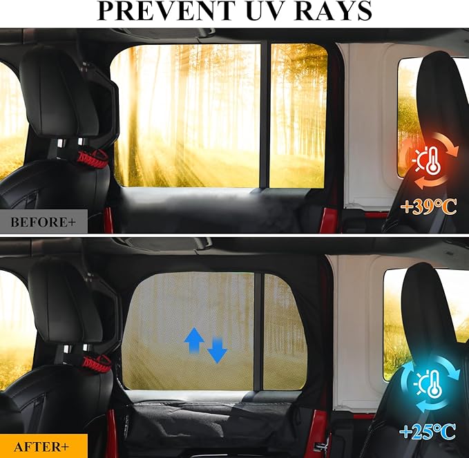 Rear Window Shades for Car Side Windows, Privacy Curtains, Car Window Sunshades, Custom Fit for Jeep 2007-2026 Wrangler JK JL & Gladiator JT (2 Pack), Black
