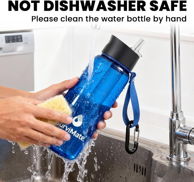 Survimate 5-Stage 0.01μm Ultra-Filtration Filtered Water Bottle, BPA-Free Material, NSF/ANSI 42&372 Certified, Portable Water Filter Bottle for Survival, Camping, Hiking, and Emergency Use