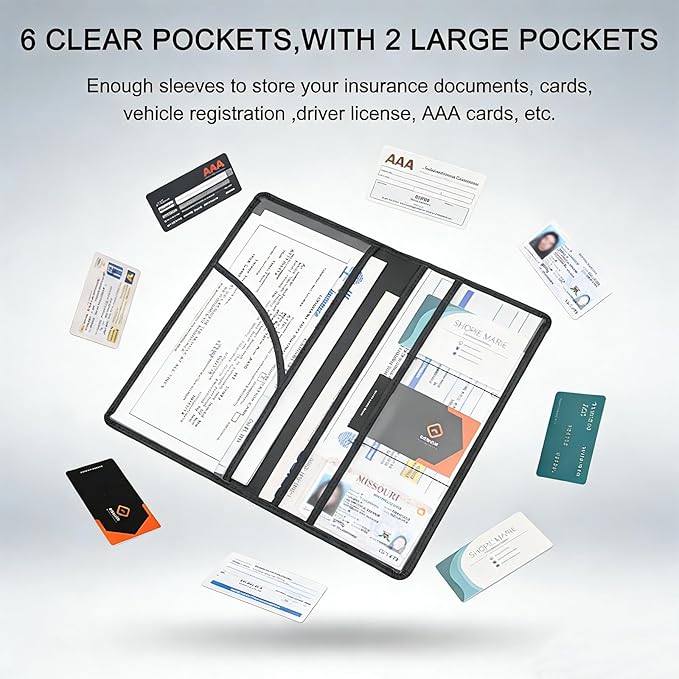 LumiMokki Premium Car Registration & Insurance Card Holder with Magnetic Shut, Vehicle Glove Box Car Organizer - For Documents, Cards, License (Black)