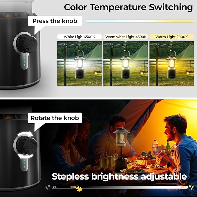 LED Camping Lantern, 8000mAh Telescopic Vintage Rechargeable Lantern, Dual Light Source & 3 Light Modes (2000K-6500K), 360° Lighting Emergency Lights for Camping, Home Power Outage, Hurricane, Hiking