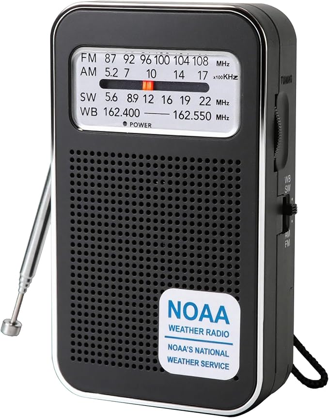 4 Bands AM FM SW NOAA Weather Radio, Portable Pocket Radio with Earphone Jack & Speaker, Rechargeable & Battery Powered, Compact Emergency Radio for Hurricane Home Outdoor Walking