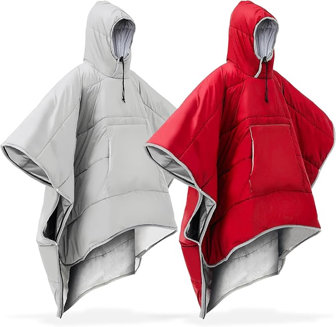 Preboun Thermal Poncho Wearable Hooded Blanket Winter Poncho Wearable Sleeping Bag Water Resistant Windproof for Men Women
