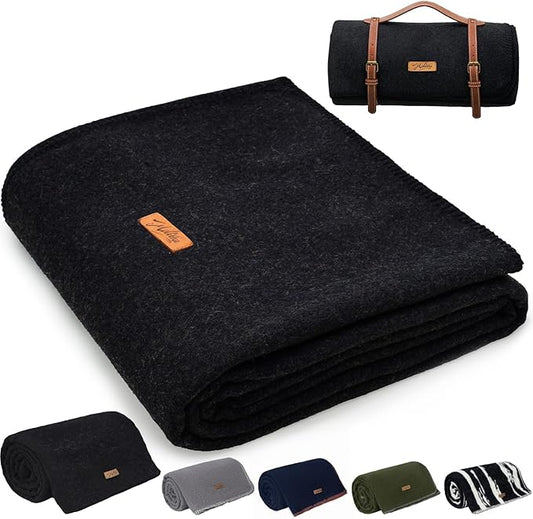Molithe 100% Wool Blanket, 48" x 62", Warm, Thick, Washable, Military Wool Blanket, Great for Camping, Outdoors, Sporting Events, Survival Kits