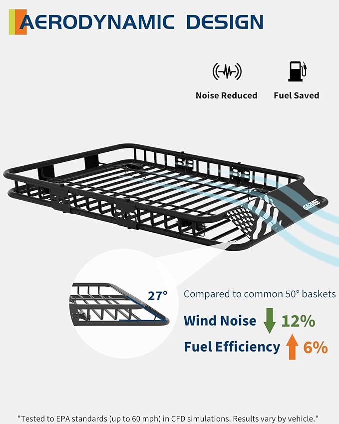 GarveeLife 46" x 36" Universal Roof Rack Cargo Carrier Basket, 200 Lbs Capacity Rooftop Cargo Rack, Car Top Luggage Holder Basket Heavy Duty for SUVs, Trucks, Vehicles