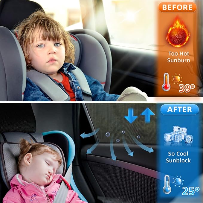 Car Window Shades for Baby, EZTIME 2 Pack Stretch Mesh Car Sun Shade Baby for Rear Side Windows, UV & Privacy Protection, Ideal for Camping & Family, Fits Most Cars & SUVs(43"x20")