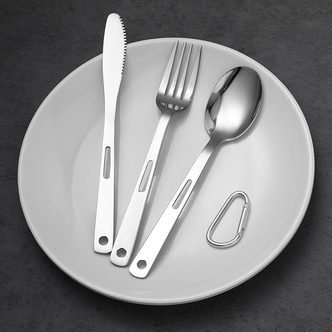 3PCS Camping Utensil Set with Carrying Bag, Stainless Steel Camp Flatware Ultralight Fork Knife Spoon Camping Cutlery Set for Outdoor Picnic Hiking Backpacking Travel