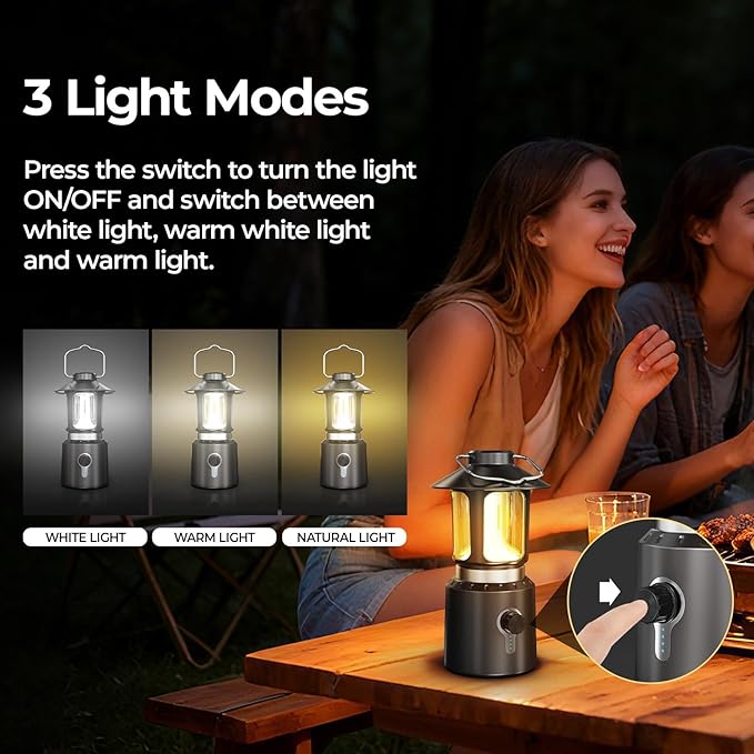 Telescopic Camping Lights Rechargeable,8000mAh Retro Classic LED Camping Lantern,3 Light Modes,Cordless Dimmable Camping Tent Lamp Portable Power Supply IPX4 Waterproof,Light for Indoor & Outdoor