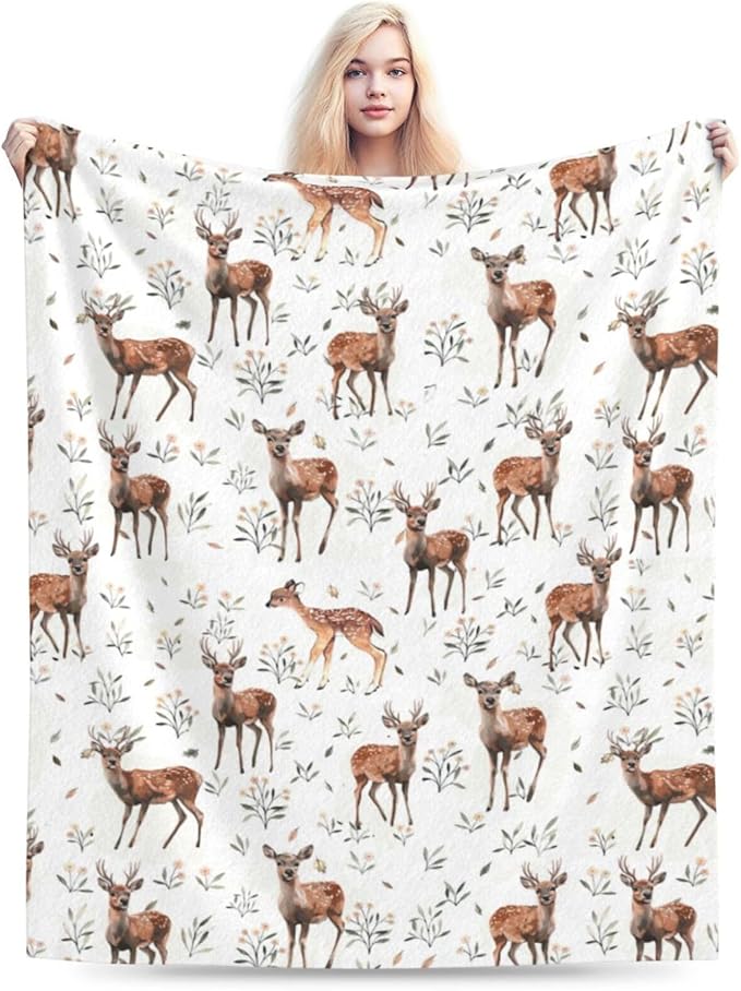 Buck Deer Blanket Soft Lightweight Flannel Fleece Blanket Cozy Warm Wildlife Animal Decor Bedding Stuff Fuzzy Plush Throw Blanket Gifts for Lover Boys Girls Kids Women Adults Bed Travel 50"x60"