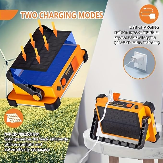 Vcwtty 120W LED Solar Work Light, 144 LED 10000LM Portable Flood Light with Stand, 4 Modes Rechargeable, IP65 Waterproof Outdoor Working Light for Camping, Fishing, Car Repair & Mechanics (2)