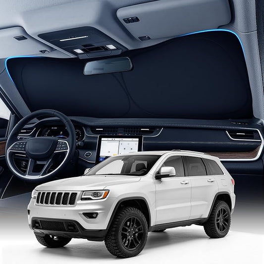 Zanch Custom Windshield Sun Shade for Jeep Grand Cherokee 2022-2024, 7-Layer UV & Heat Block, 3D Laser Scanned, Interior Protection, Keep Car Cooler, Foldable SUV Accessories