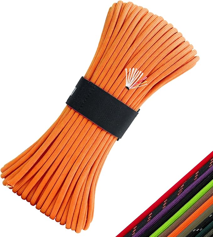 Survival Paracord 550 Fire Paracord Survivor Cord Nlyon Rope 10 Strands US Military Type III 550 Parachute Cord with Integrated Fishing Line, Fire-Starter Tinder 4 in 1