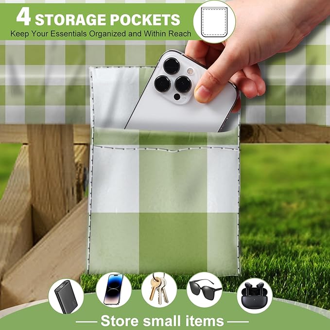 Picnic Table Cover with Bench Covers Vinyl Elastic Edges Fitted Rectangle Seat Tables Waterproof 3-Piece72X30in Set Outdoor Rectangular Folding Backing Tablecloth for Camping Over Size