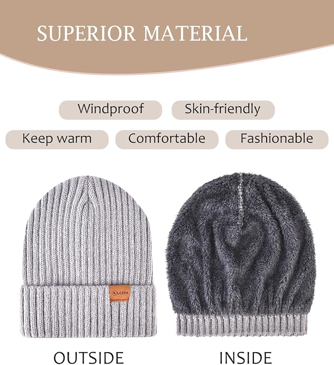 LCZTN Winter Beanie Hat and Touchscreen Gloves Set for Men and Women,Beanie Gloves Set with Warm Knit Fleece Lined