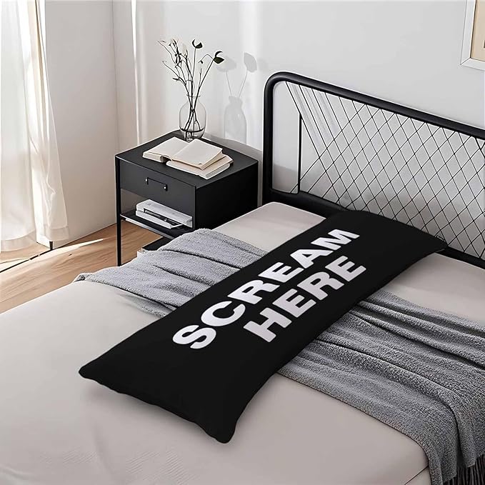 20"X54" Body Pillow Cases Scream Here Funny Quote Side Sleeper Body Pillow Covers Body Pillowcase Protector Throw Cushion Cover for Couch Bed Sofa Car, Black White