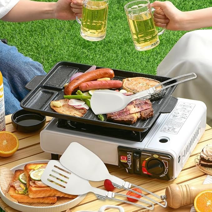 Kakalote Camping Kitchen Utensil Set,5Pcs Stainless Steel Portable Folding Outdoor Cooking Utensil,Camping Utensils Set,Camping Cooking Utensils,for RV Car,Tent Campers,Outdoor Picnics BBQ