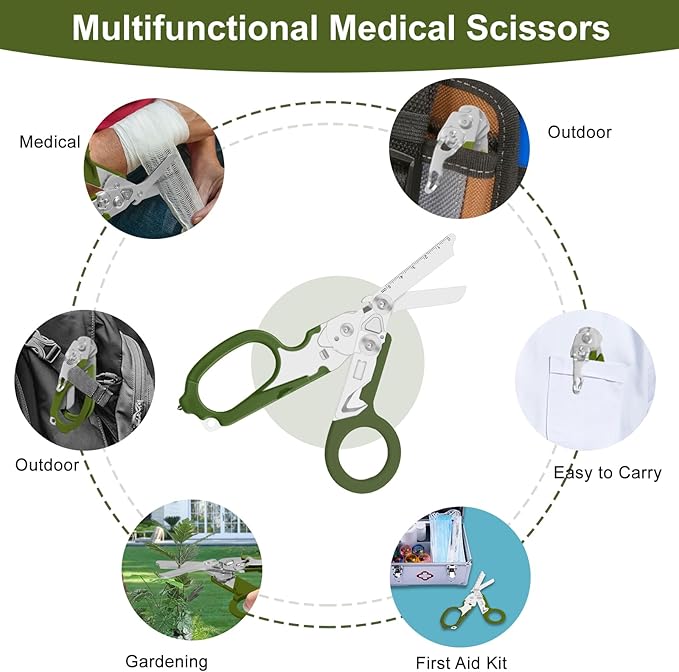 6-in-1 trauma shears - emergency responders, outdoor emergencies, medical staff, and outdoor camping, Gift box packaging with scissors storage K sheaths (army green)
