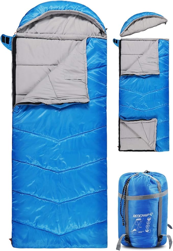 REDCAMP Kids Mummy Sleeping Bag for Camping, 3 Season Cold Weather Sleeping Bag Fit Boys,Girls & Teens, Blue/Rose Red