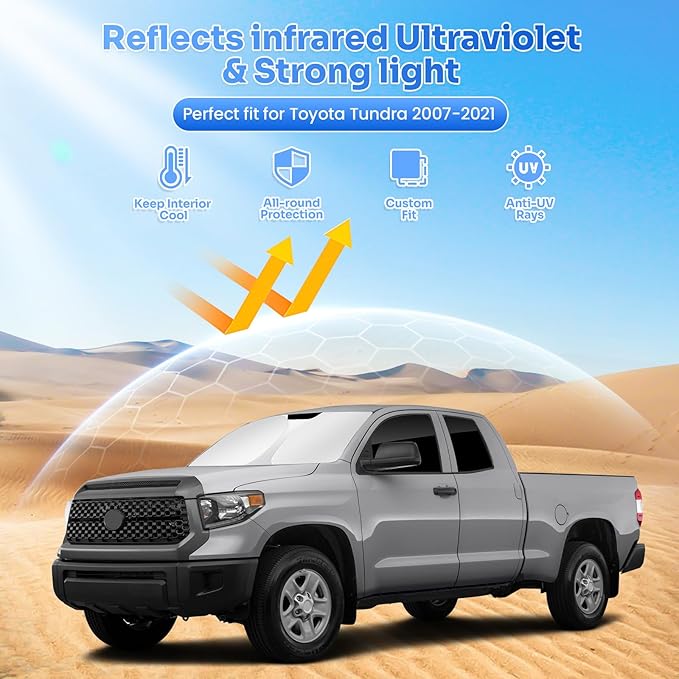 Canvcle Window Shades for 2007-2021 Toyota Tundra Accessories Windshield Sun Shade Side Rear Window Cover Sunshade Sun Visor Shield Privacy Protection for Camping Keep Vehicle Cool Black 6PCS