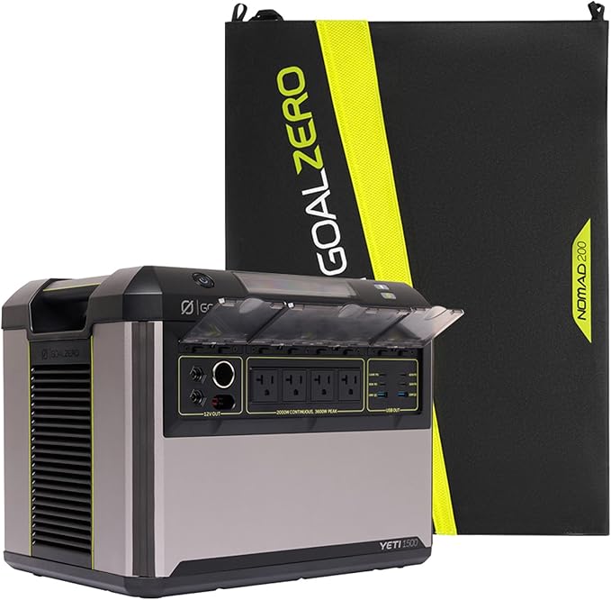 Goal Zero Yeti 1500 Portable Power Station with Nomad 200 Solar Panel, Solar Generator (6th Gen) Fast-Charging 1,505 Watt Hour LiFePO4 Battery with 200 Watt Foldable Solar Panel