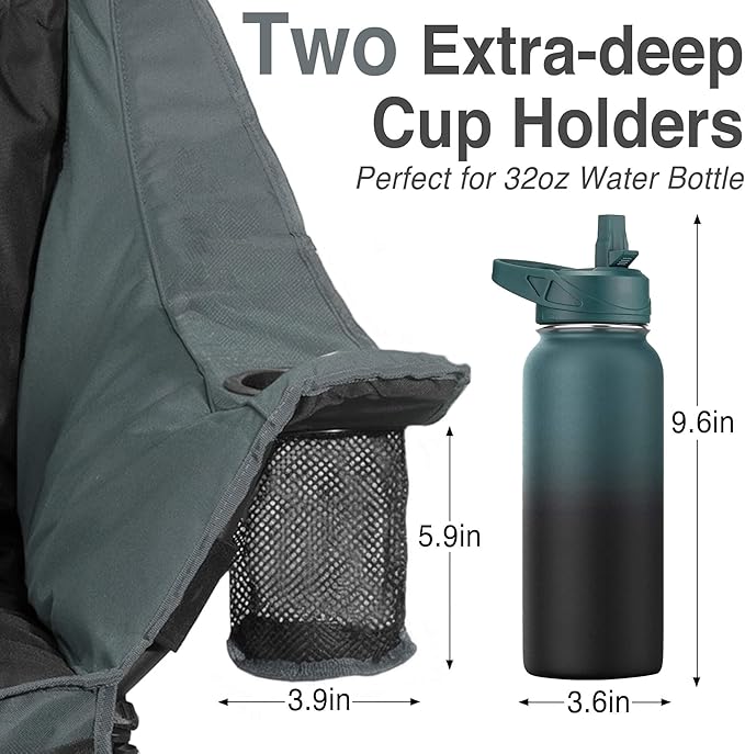 Oversized Camping Chair for Adults - Heavy Duty 400 lbs Padded Folding Chair with Wine Glass Holder, 2 Cup Holders & Side Pockets, Portable Carry Bag for RV, Tailgating, Lawn