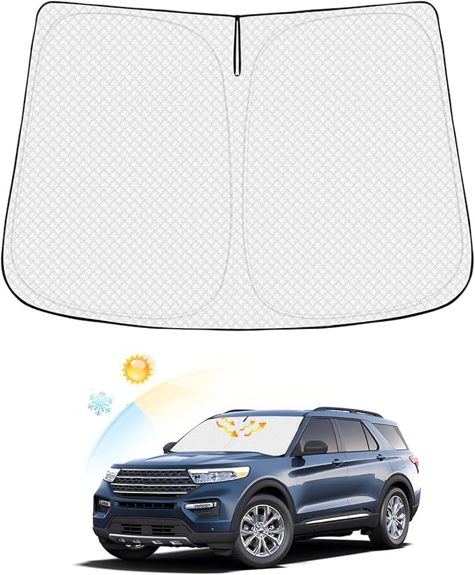 Canvcle Windshield Sun Shade for Ford Explorer 2020-2025 2026 Accessories Thicken 6-Layer Front Window Sunshade Cover Sun Visor Protector Foldable Block UV Rays Keep Vehicle Cool