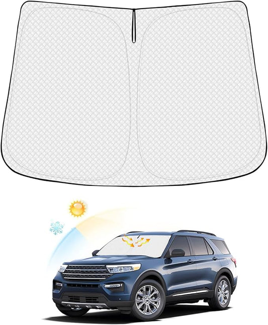 Canvcle Windshield Sun Shade for Ford Explorer 2020-2025 2026 Accessories Thicken 6-Layer Front Window Sunshade Cover Sun Visor Protector Foldable Block UV Rays Keep Vehicle Cool