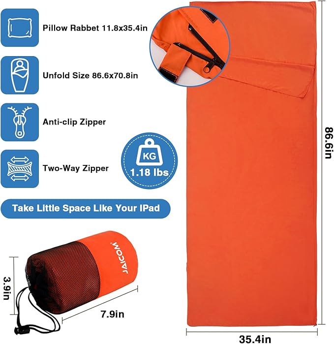 JAICOM Sleeping Bag Liner, Travel Sheets & Adult Sleep Sack, Ultralight and Portable Summer Sleeping Bag - Ideal for Backpacking, Hotels and Hostels, Business Trips, Camping