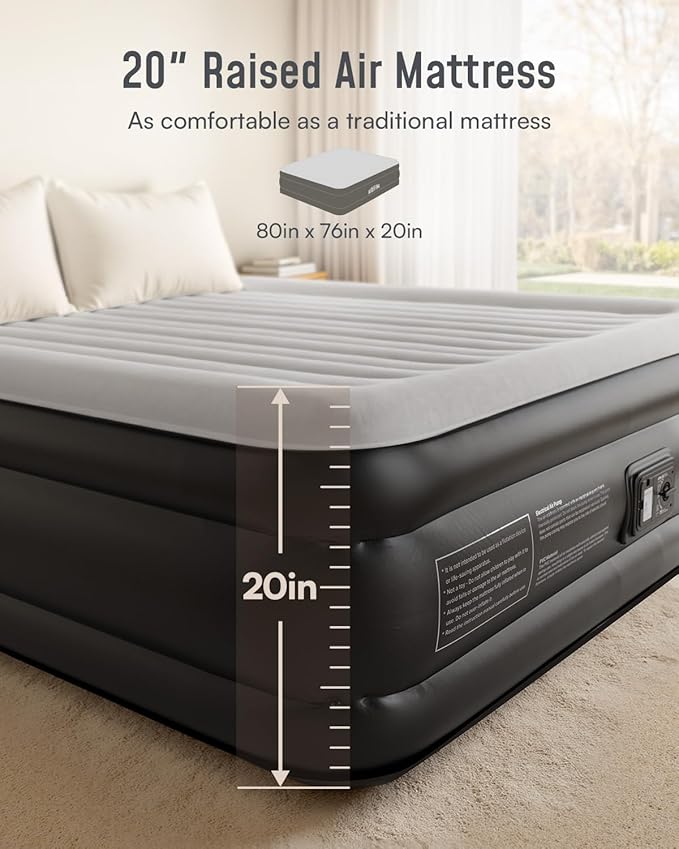 Airefina 20 Raised King Size Air Mattress with Built in Pump, Comfort Inflatable Mattress Upgraded Blow Up Mattress King for Guest Home Temporary, Air Bed, Colchon Inflable