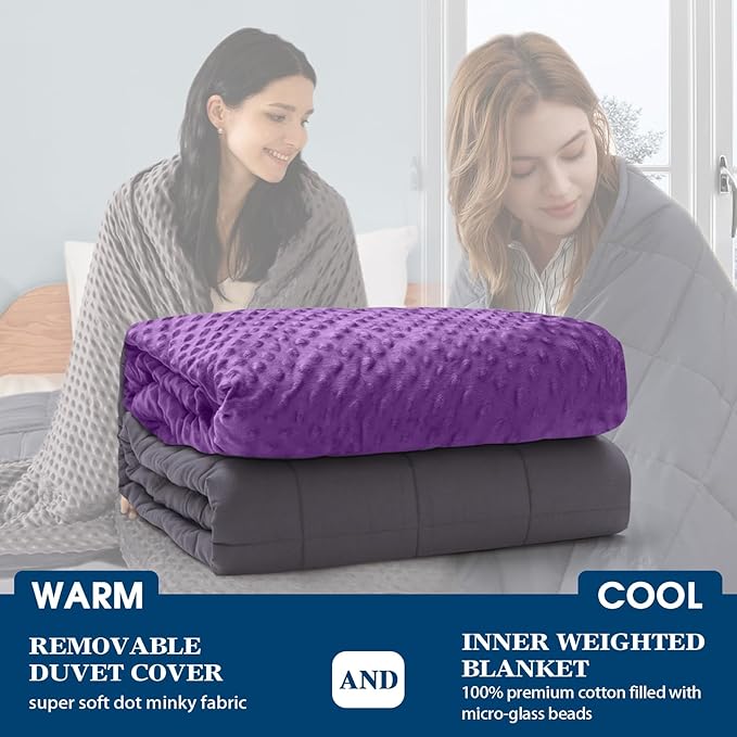 yescool Weighted Blanket (15 lbs, 48" x 72", Violet) Heavy Blanket for Sleeping Perfect for 140-160 lbs, Breathable Blanket with Premium Glass Bead, Machine Washable