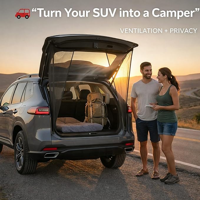 Yahenda SUV Tailgate Mesh Screen for Camping, Car Tailgate Tent Shade, Breathable Bug Screen with Magnetic Design, UV Protection Privacy Cover, Car Camping Accessories(X-Large,Full Wrap,Black)