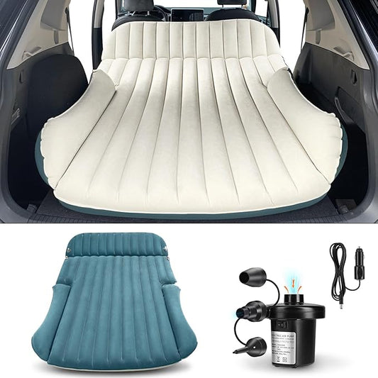 Ciremiv SUV Air Mattress with Double-Sided-Thick Flocked,Car Mattress with Pillow & Pump,Leakproof Durable Car Air Mattress,for Auto Camping, Road Trip,Double-Sided Flocking(Blue and White)