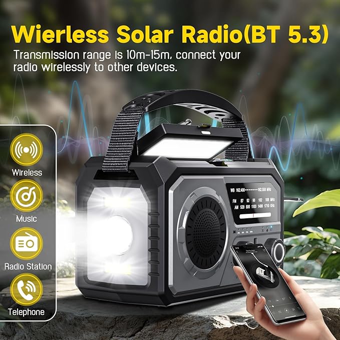 59200mWh Emergency Radio - 16000mAh Portable Solar Hand Crank NOAA/AM/FM Weather Radio with Battery Powered & USB Charger,SOS Alarm,Flashlight, Reading Lamp for Outdoor Camping,Storm,Survival Kits