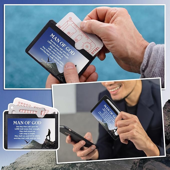 10 Pcs Man of God 11 in 1 Stainless Steel Credit Card Multitool Father's Day Gifts Survival Wallet Tool Bible Verse Ephesians 6: 10-11 Pocket Tool Set for Men Church Prizes Party Favor