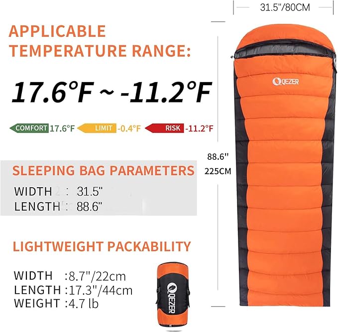 Down Sleeping Bag for Adults 600 Fill Power, Cold Weather Compact Ultralight All Seasons Sleeping Bag for Backpacking, Camping, Hiking