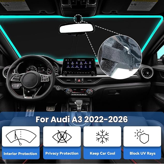Windshield Sun Shade for Audi A3 2026 2025-2022, Car Front Window Sunshade with 240T Sun Visor Protector Blocks UV Rays Heat Sun Shield Accessories