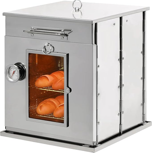 REDCAMP 14"H Foldable Camping Oven with 2 Tier Grill, Stainless Steel Portable Camping Stove for Baking Cinnamon Rolls, Breads and Muffins with Wood Burning Fire,Propane Stoves,Campers,Baking BBQ