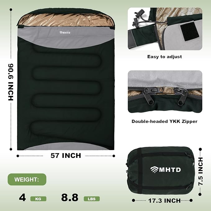 Double Sleeping Bag for Adults All Season 0 Degrees Heavy Duty Two Person Sleeping Bag for Camping Cotton Canvas YKK Zipper Portable